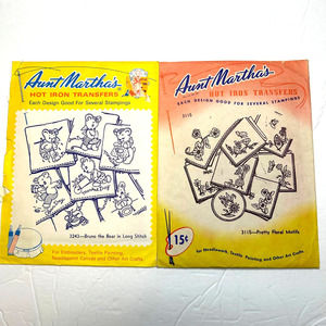 Aunt Marthas Vintage Transfers 3243, 3115 Bruno Bear & Floral Motifs